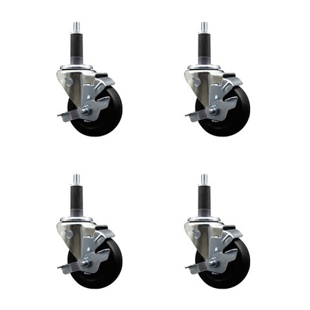 Service Caster 3.5'' Hard Rubber Swivel 1'' Expanding Stem Caster Set with Brake, 4PK SCC-EX20S3514-HRS-TLB-1-4